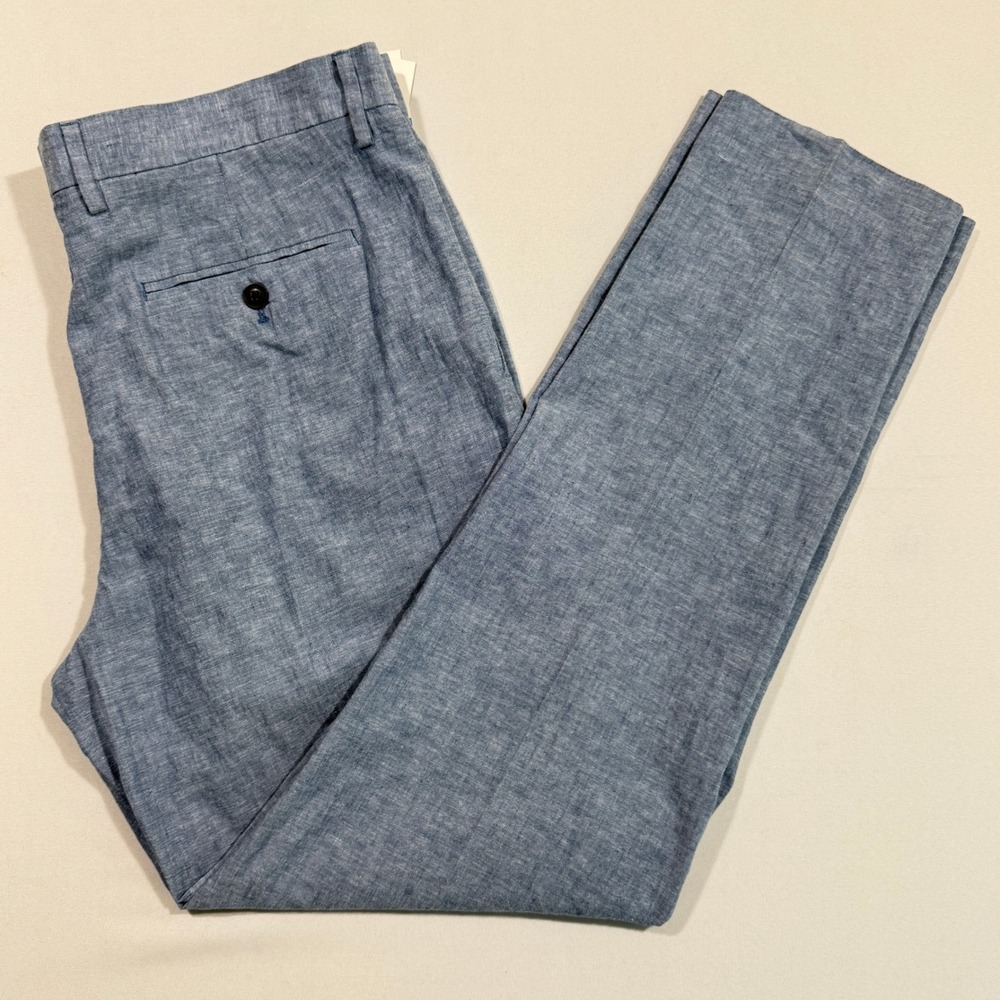 Perry Ellis Portfolio Dress Pants Men's 36x32 Blue Slim Fit Linen Blend Trousers